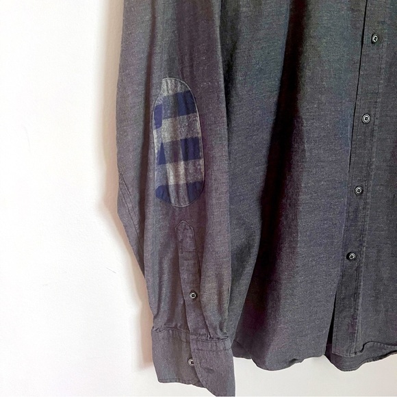 MASSIMO DUTTI Men’s Long Sleeve Casual Light Flannel Size L w/Plaid Elbow Patch - Picture 3 of 6